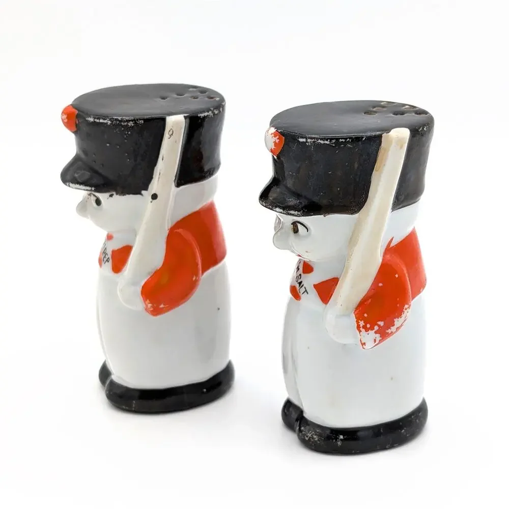 Vintage Japanese Toy Soldier Salt Pepper Shakers Porcelain Novelty Retro Kitsch
